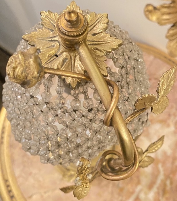 Rare Putto Lamp In Bisque And Gilt Bronze With Glass Bead Lampshade – 19th Century-photo-4