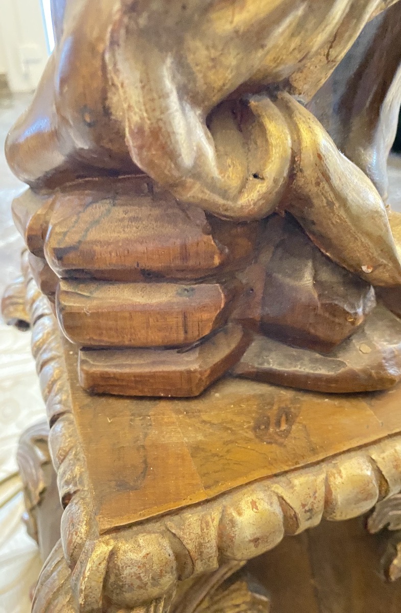 Importante Torchère au Nubien en Noyer Africain Sculpté, Doré et Argenté – Vers 1900-photo-4