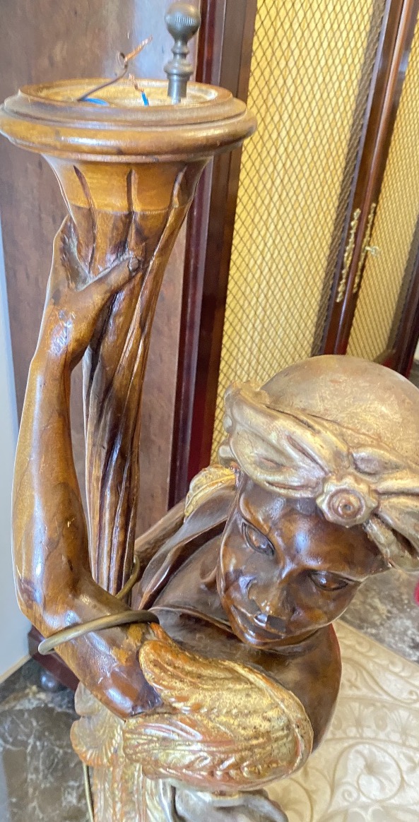 Importante Torchère au Nubien en Noyer Africain Sculpté, Doré et Argenté – Vers 1900-photo-8