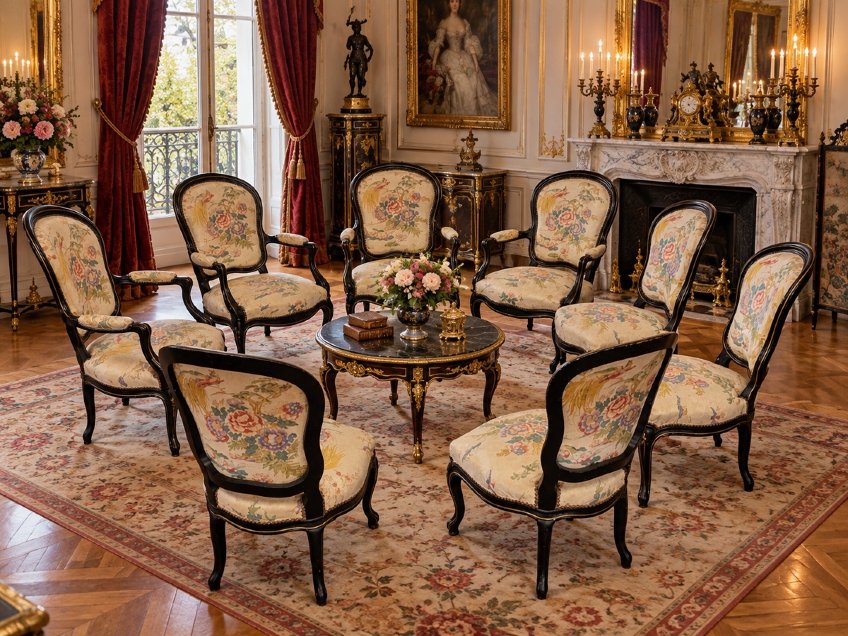 Napoleon III-style Blackened Wood Salon Suite – 4 Armchairs And 4 Chairs – 19th Century-photo-2