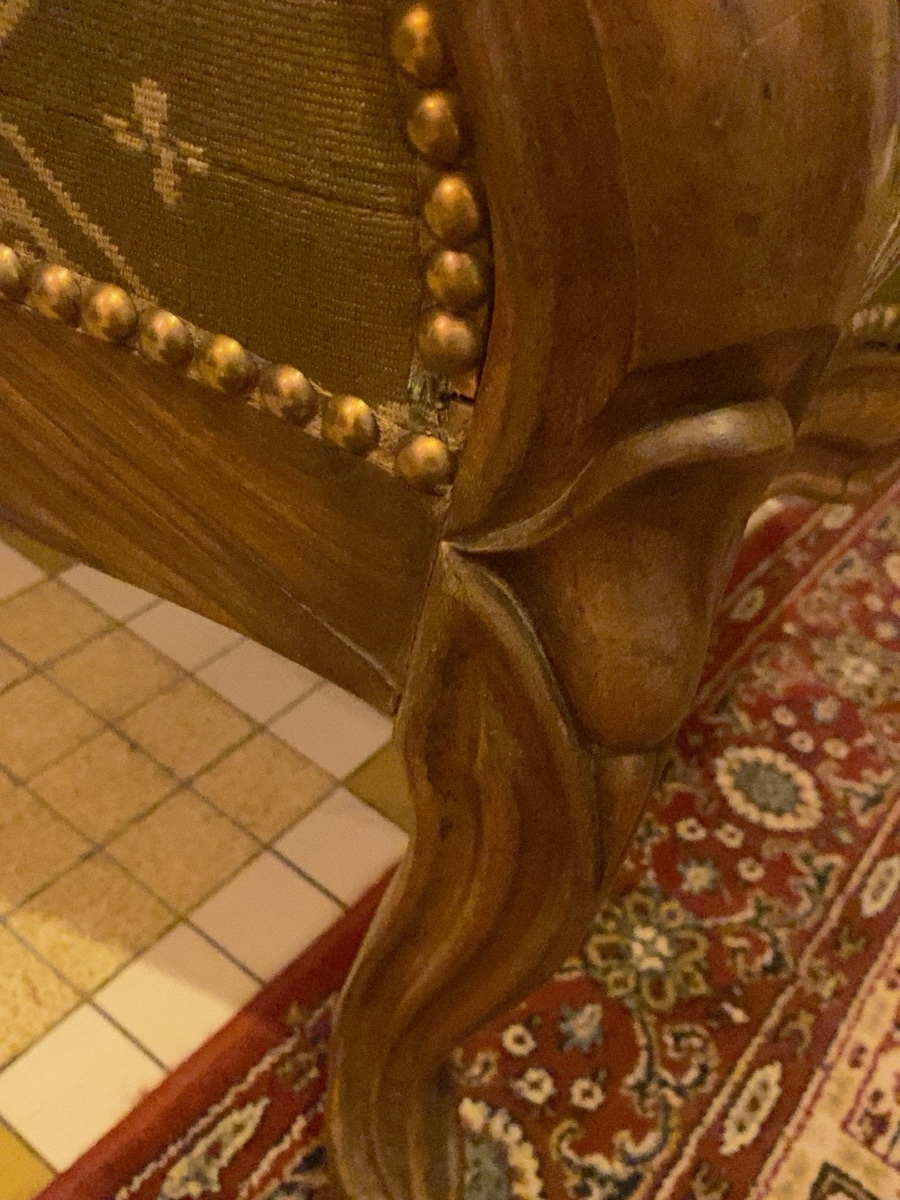 Paire de Fauteuils Napoléon III en Noyer Sculpté – Tapisserie Florale – XIXe Siècle-photo-3