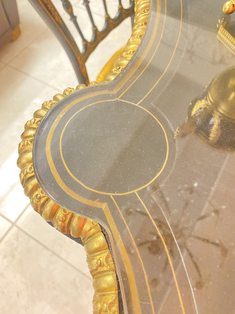 Importante Table de Milieu d’Apparat Napoléon III en Bois Noirci et Bronze Doré – XIXe Siècle-photo-1