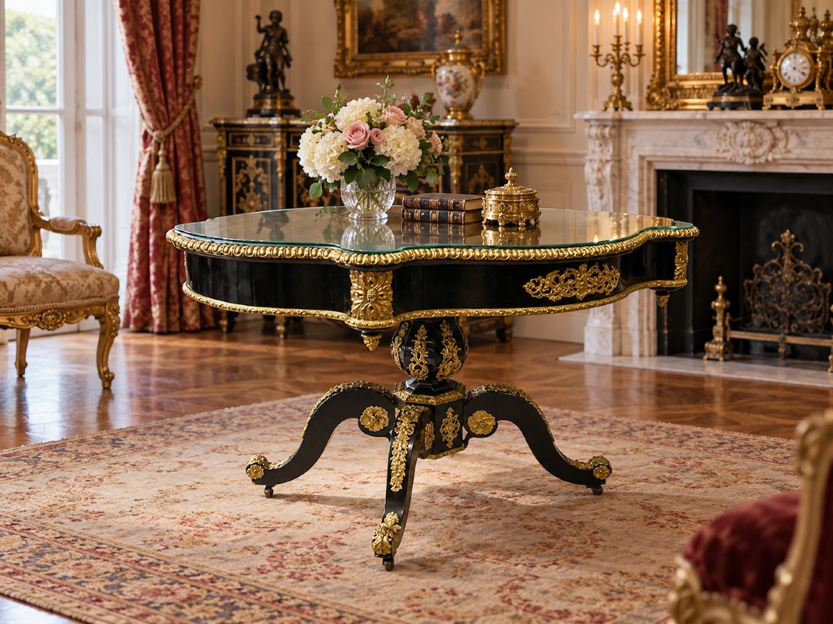 Importante Table de Milieu d’Apparat Napoléon III en Bois Noirci et Bronze Doré – XIXe Siècle-photo-2