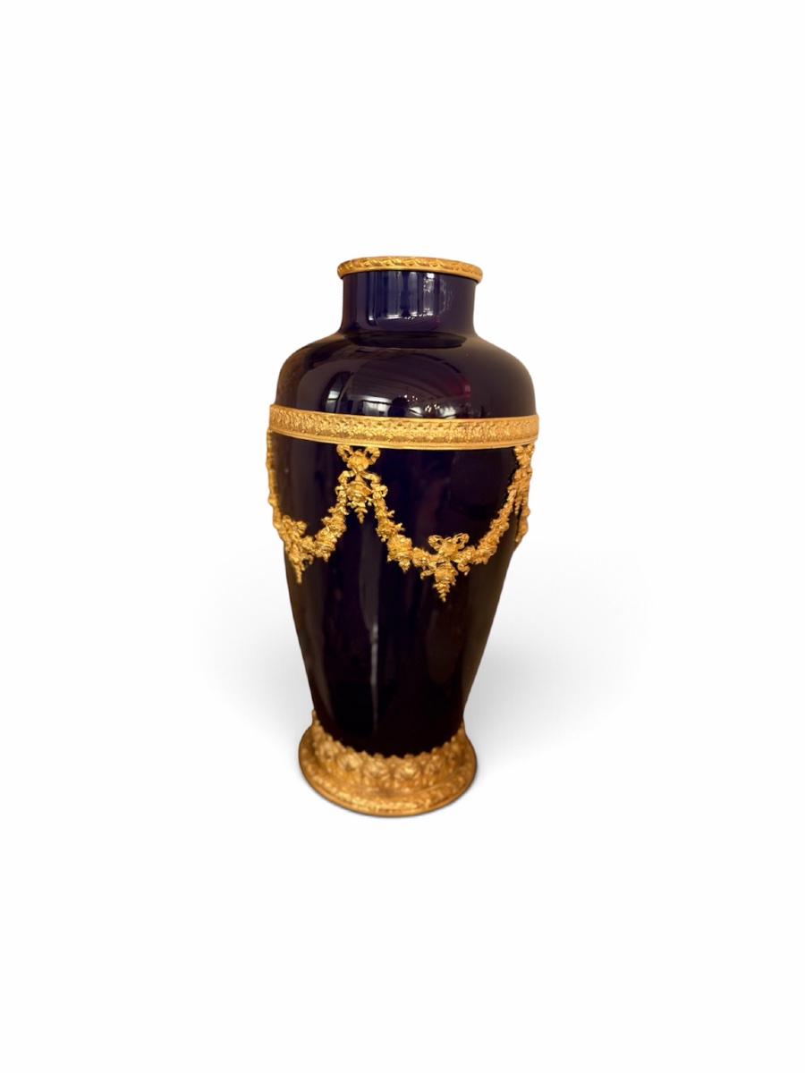 Cobalt-blue Vase Marked Sèvres With Gilt-bronze Mounts, Louis XVI Style, 19th Century