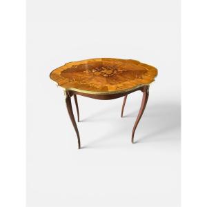 Louis XV Style Marquetry Side Table With Gilt Bronze Mounts – 19th Century