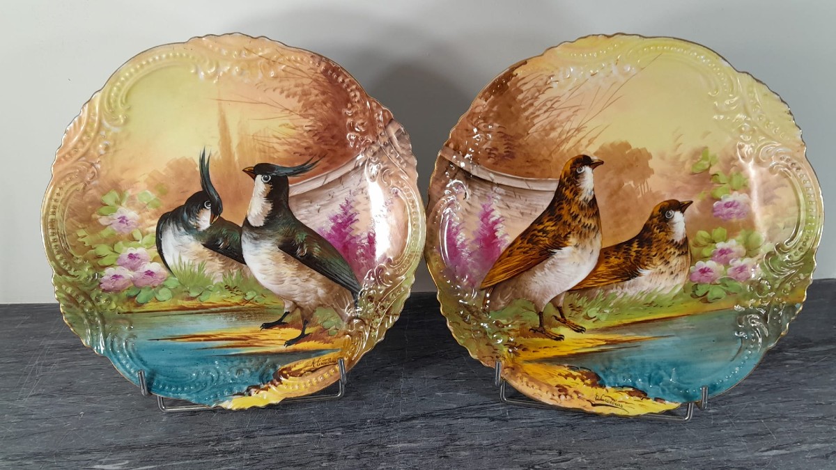 Limoges, Pair Of Animal-decorated Dishes