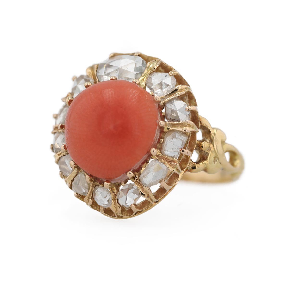Bague ancienne corail et diamants-photo-2