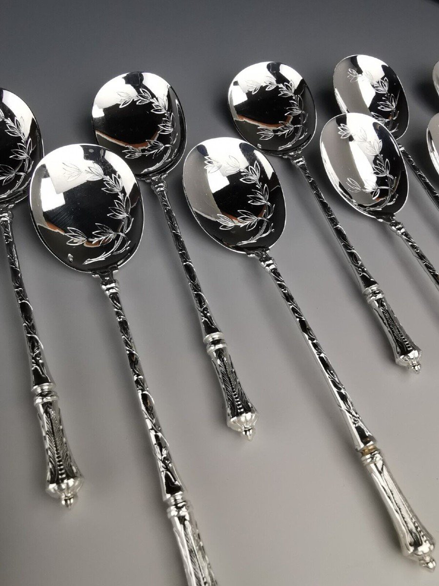 Puiforcat - Ice Cream Spoons Service - French Minerve Sterling Silver - Mint-photo-1