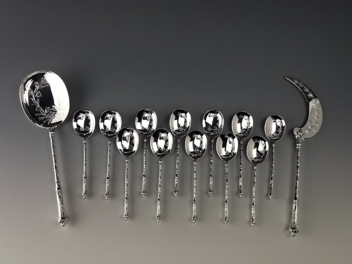 Puiforcat - Ice Cream Spoons Service - French Minerve Sterling Silver - Mint