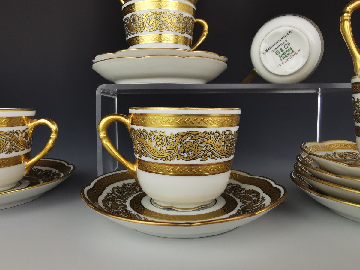 Limoges Bernardaud Vendôme incrustation or - Service à Café 7 Tasses-photo-2