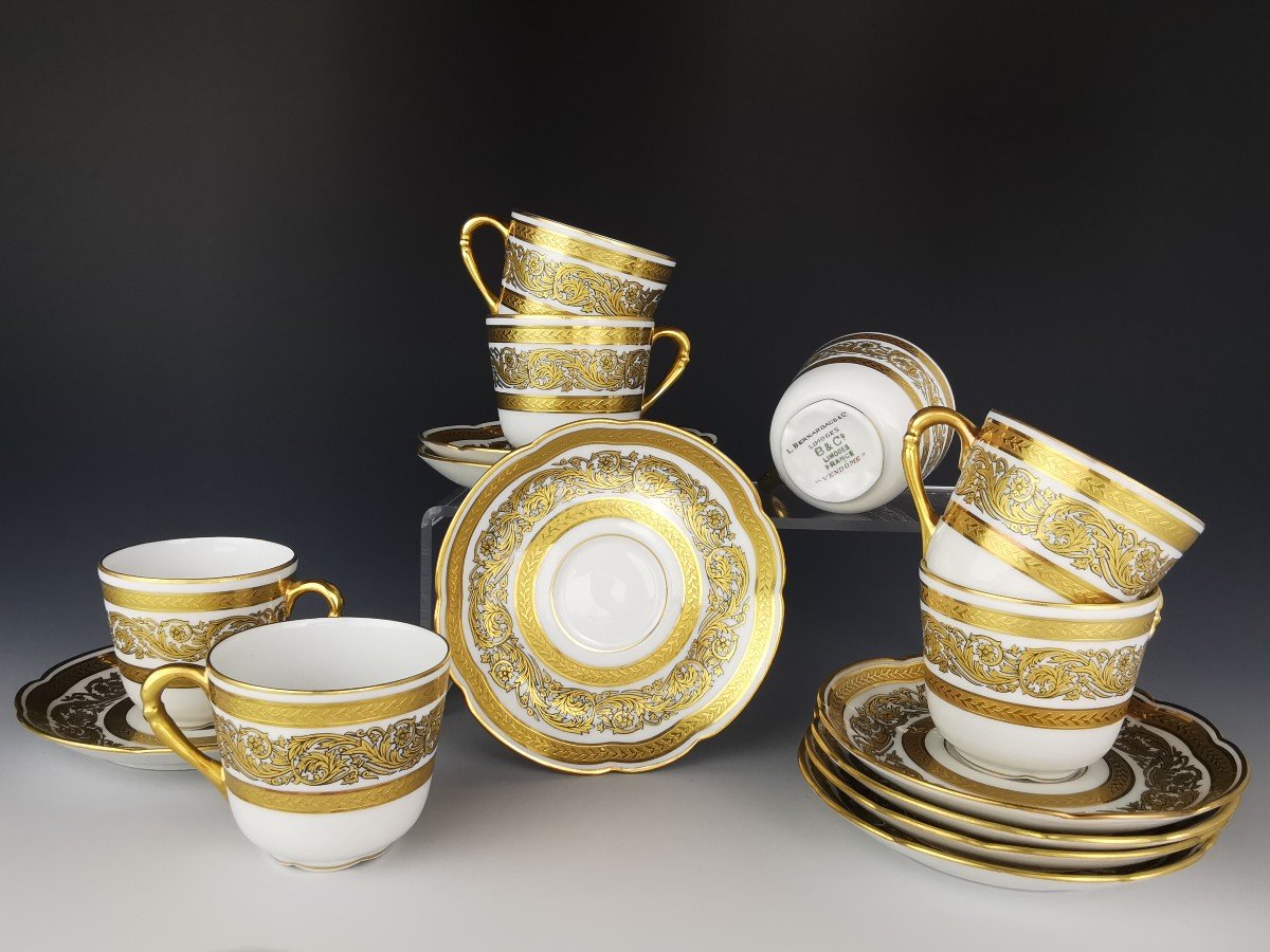 Limoges Bernardaud Vendôme incrustation or - Service à Café 7 Tasses