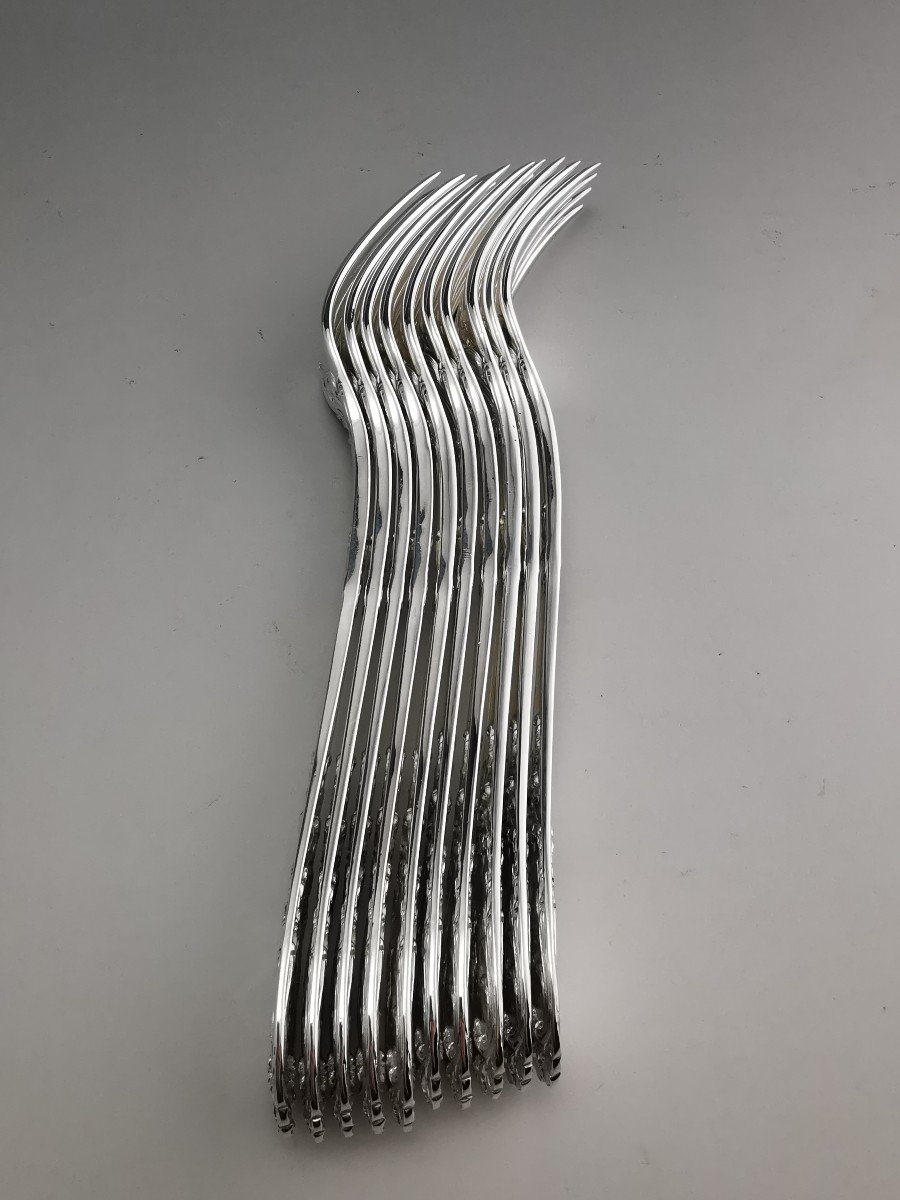 Puiforcat - "louis XV" - 10 Dessert Forks - Sterling Silver Minerve-photo-3