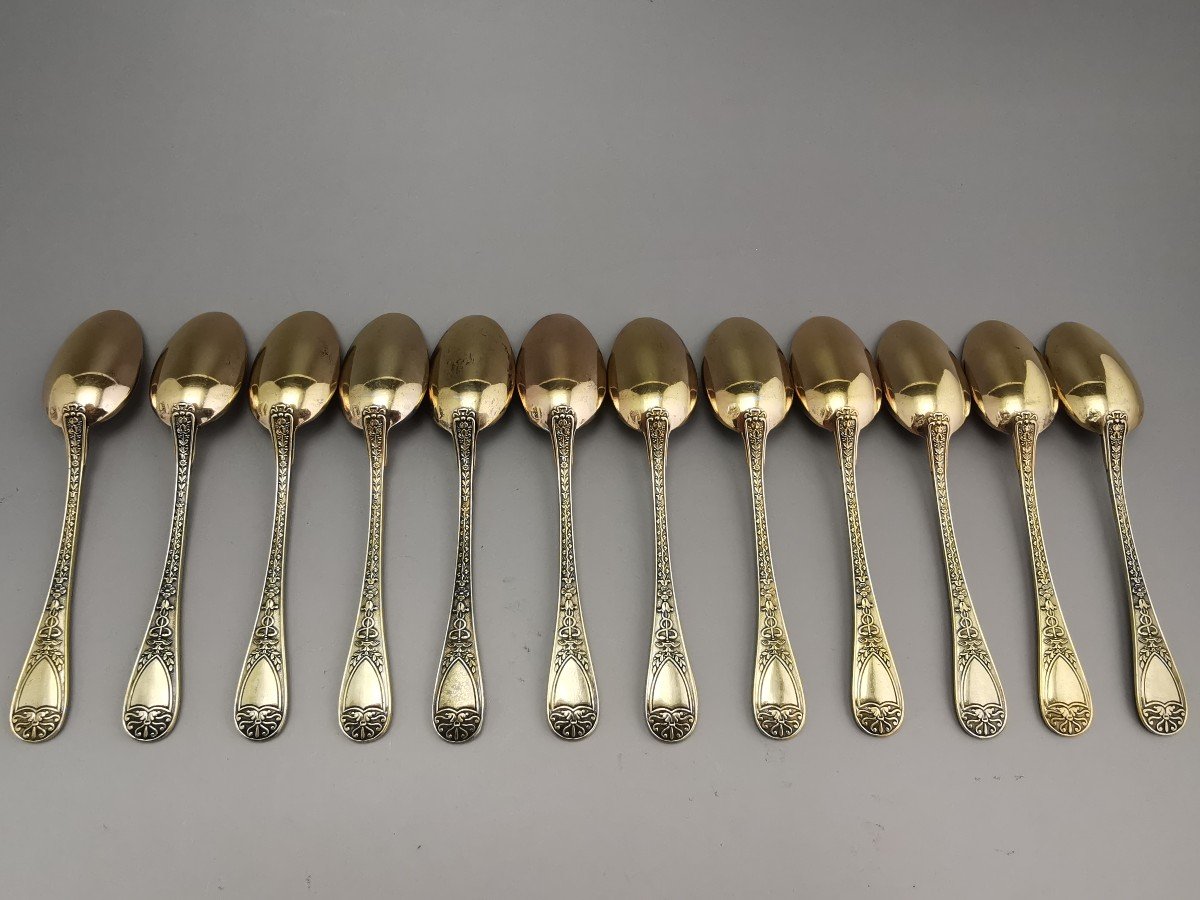 Odiot / Henin - 12 Teaspoons "napoléon" Silver Gilt Minerve-photo-2