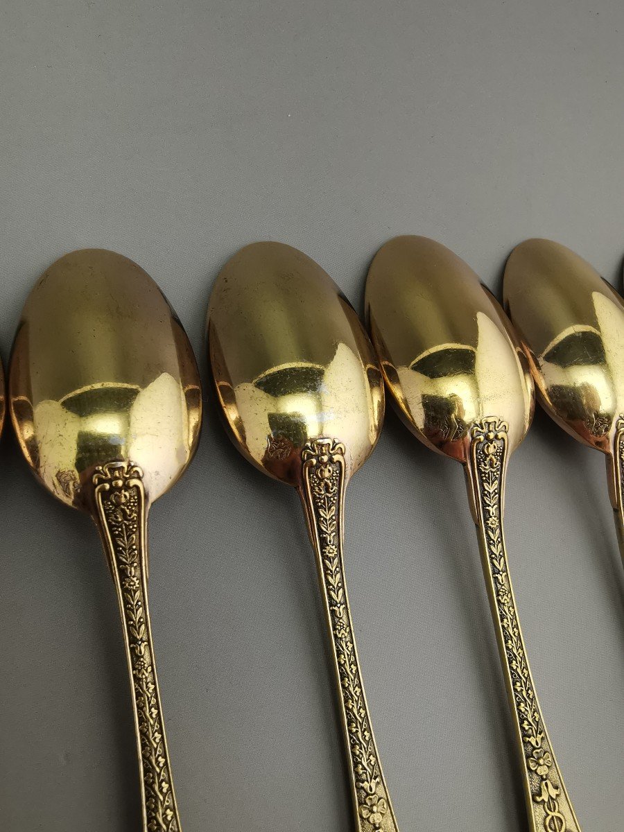 Odiot / Henin - 12 Teaspoons "napoléon" Silver Gilt Minerve-photo-7