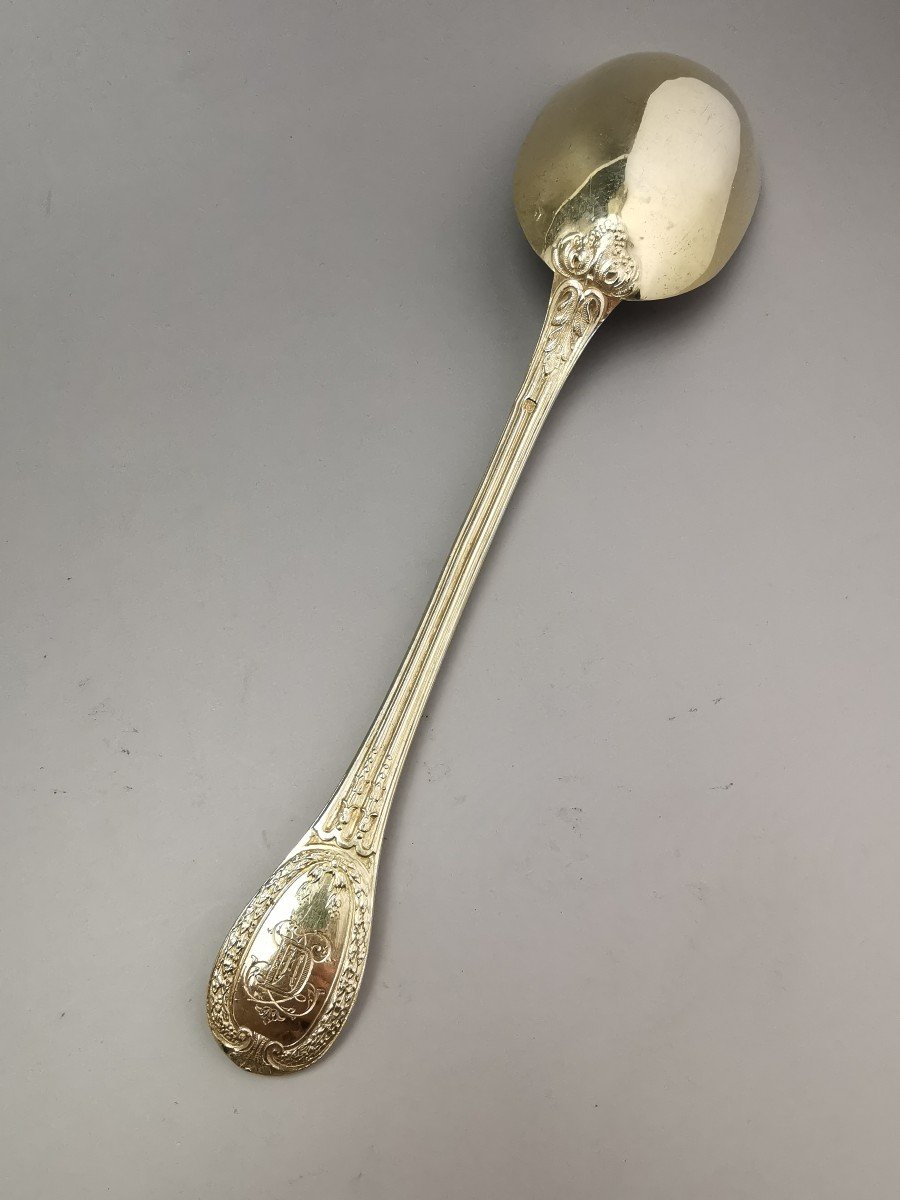 Odiot - "louveciennes" - Serving Spoon - Sterling Silver Vermeil Minerve-photo-3