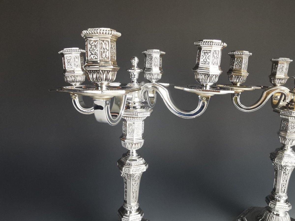 Christofle - Paire De Chandeliers / Candélabres à 4 Bras -  Modèle Dupérier - Style Antique-photo-1