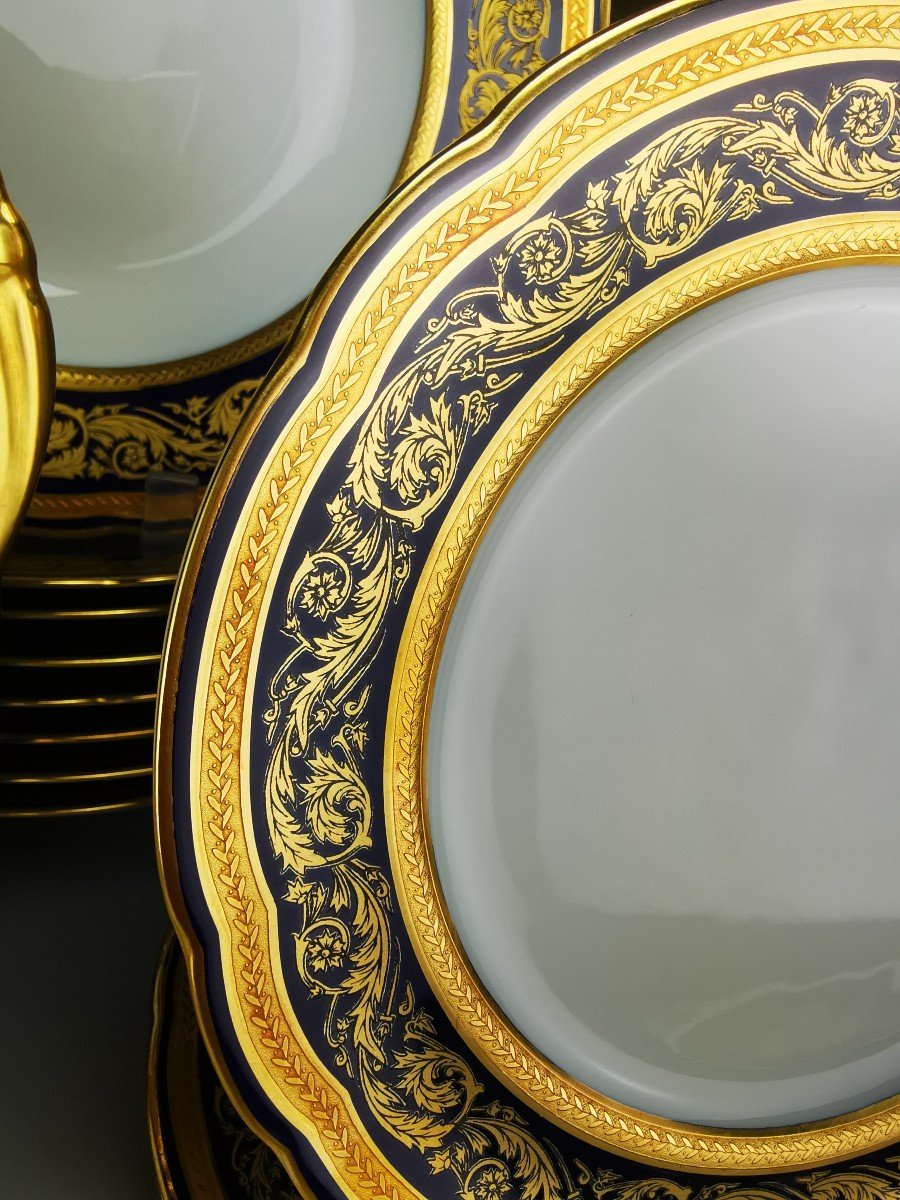 Bernardaud "vendôme" Blue - 17 Dinner Plates Set - Limoges Gold-photo-2