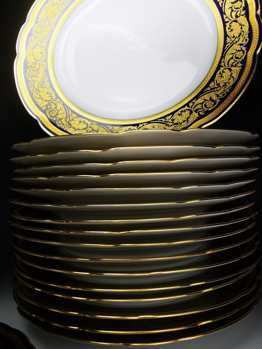 Bernardaud "vendôme" Blue - 17 Dinner Plates Set - Limoges Gold-photo-6