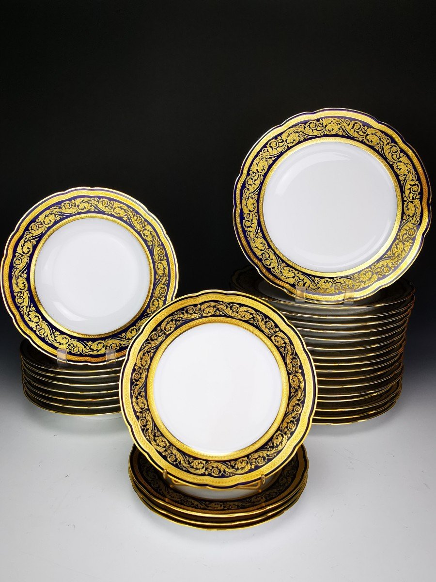 Bernardaud "vendôme" Blue - 17 Dinner Plates Set - Limoges Gold