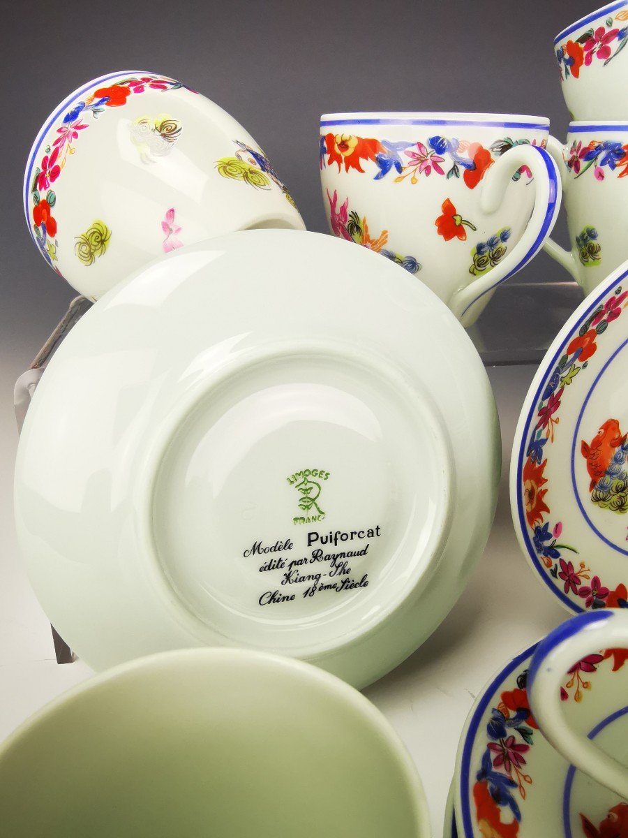 Puiforcat - 11 Coffee/mocha Cups - Limoges Raynaud - "kiang She" - Celadon-photo-4