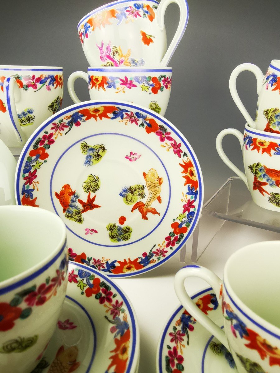Puiforcat - 11 Coffee/mocha Cups - Limoges Raynaud - "kiang She" - Celadon-photo-1