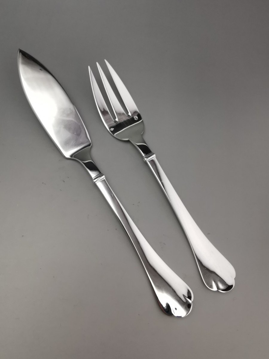 Puiforcat- "Richelieu" - Service à Poisson Pour 12 Pers. (24 Pcs) - Argent Minerve-photo-2