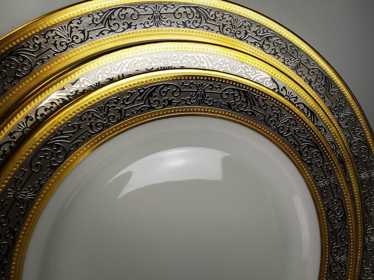 Bernardaud "vulcain" - 1 Oval Dish - Gold And Platinum Inlay-photo-3