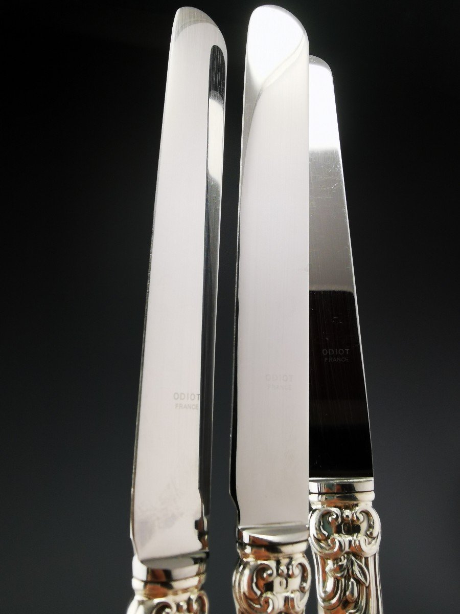 Odiot - "meissonnier" - 6 Table Knives - 950 Silver Minerva-photo-5
