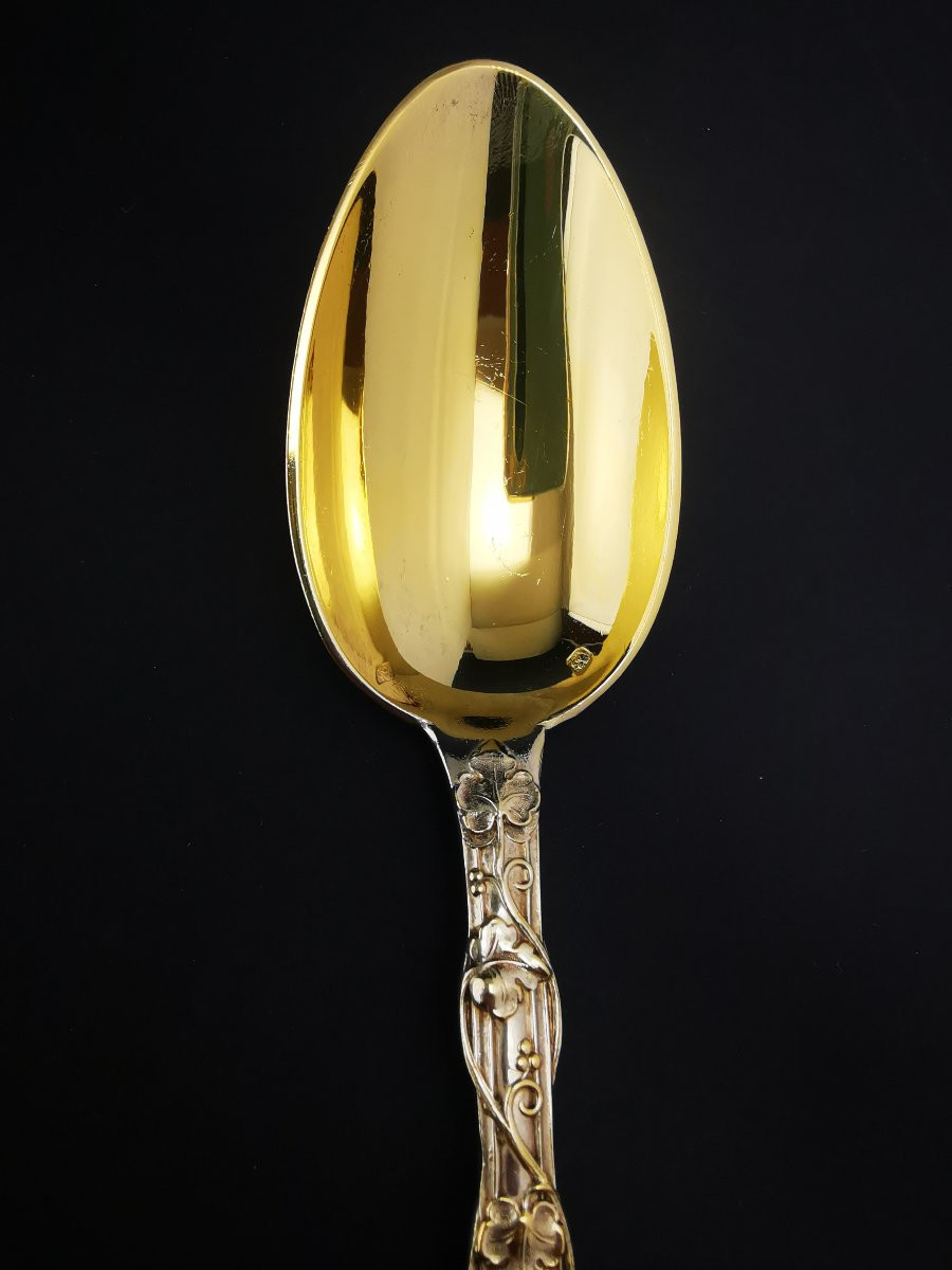Odiot - "demidoff" - 1 Cuillère à Dessert - Argent Minerve Vermeil 950 (10 Dispo)-photo-3