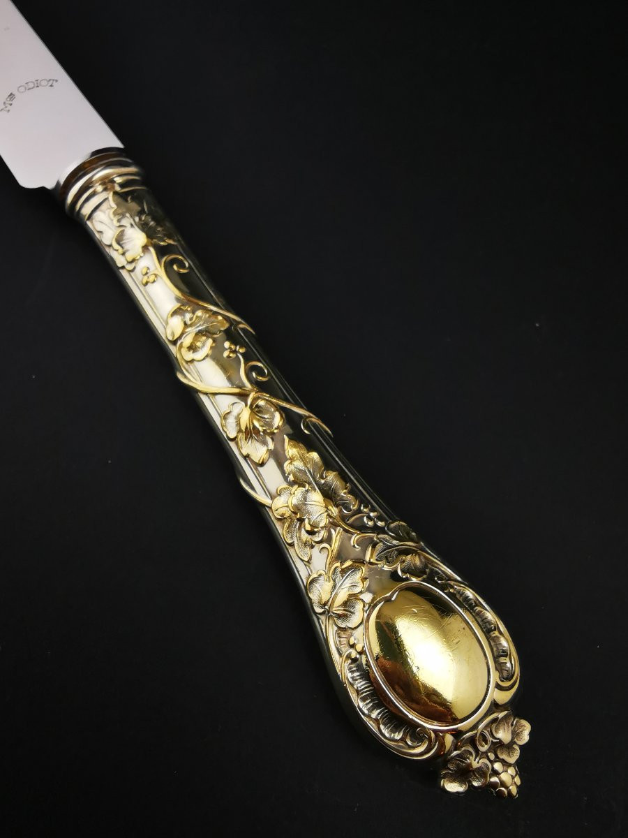 Odiot - "demidoff" - 1 Couteau à Dessert - Argent Minerve Vermeil 950 (23 Dispo)-photo-2