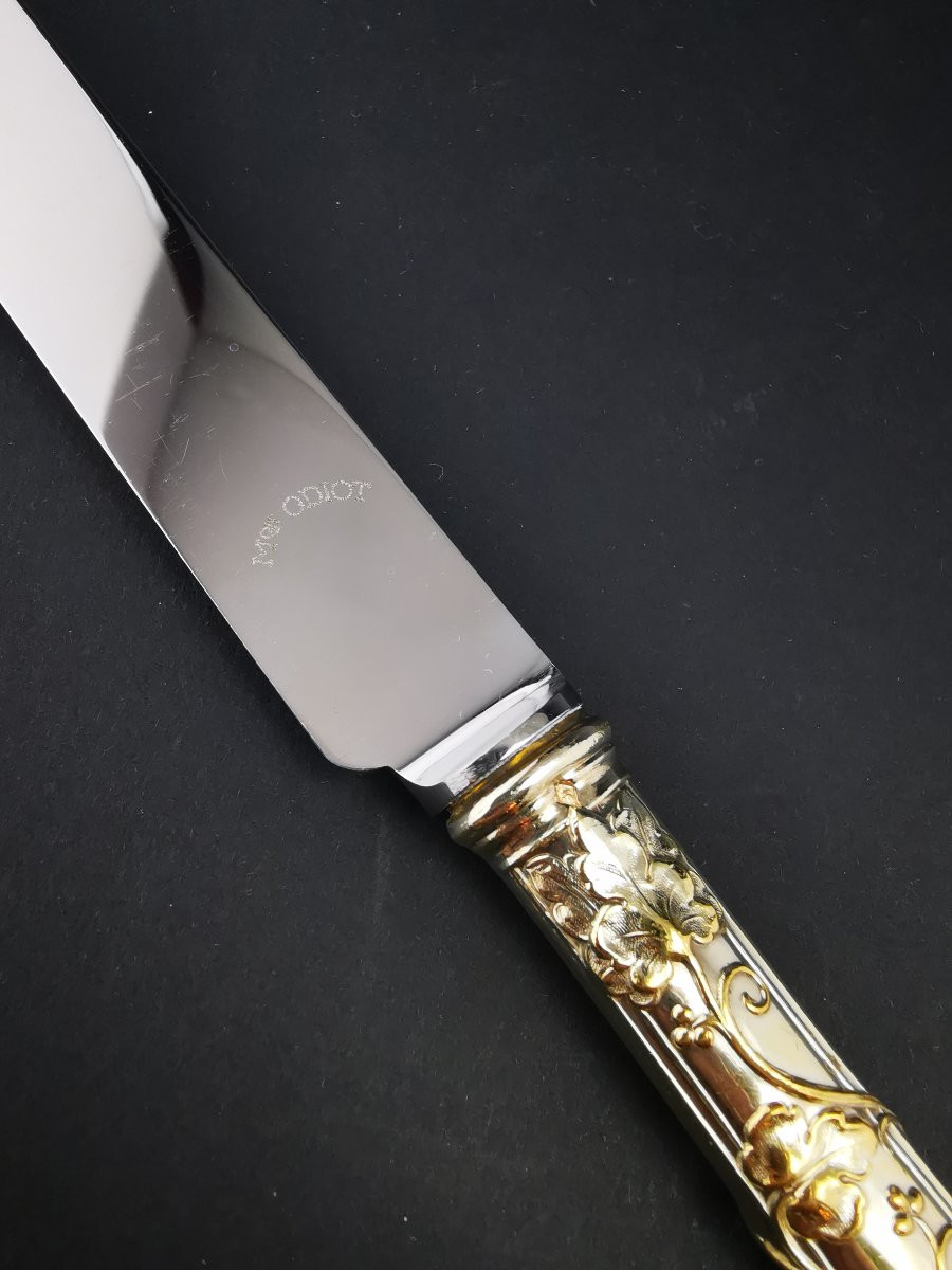 Odiot - "demidoff" - 1 Couteau à Dessert - Argent Minerve Vermeil 950 (23 Dispo)-photo-3