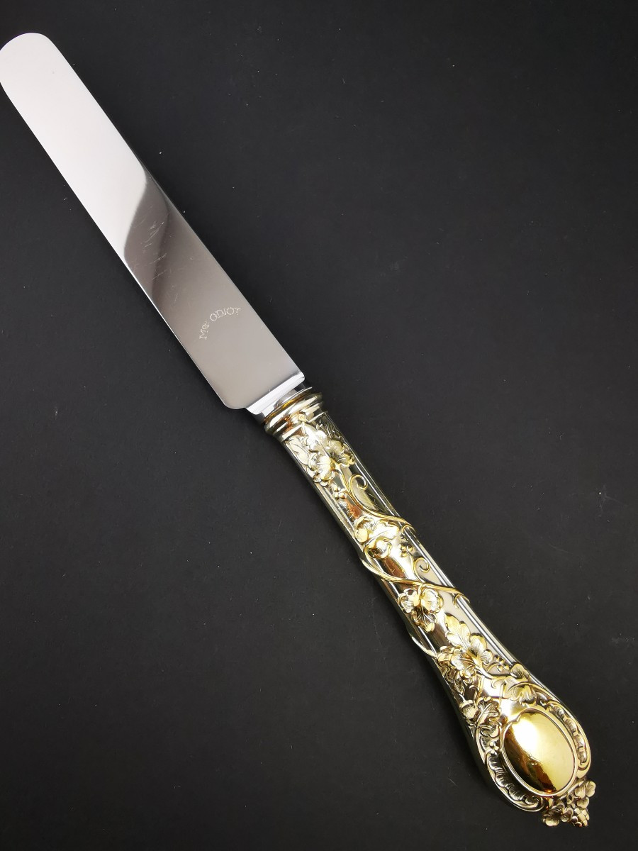 Odiot - "demidoff" - 1 Couteau à Dessert - Argent Minerve Vermeil 950 (23 Dispo)