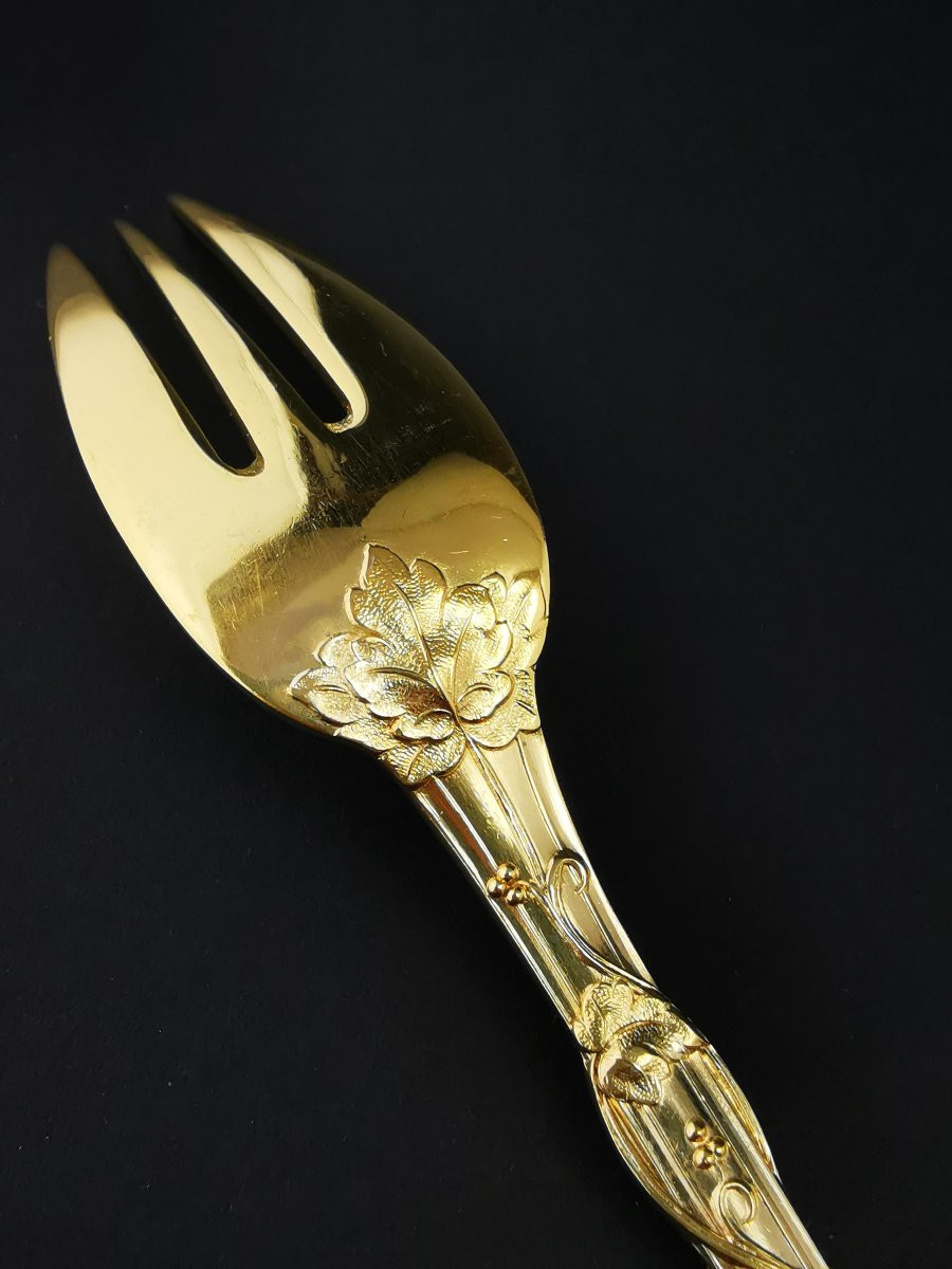 Odiot - "demidoff" - 1 Fourchette à Gâteau - Argent Minerve Vermeil 950 (11 dispo)-photo-3