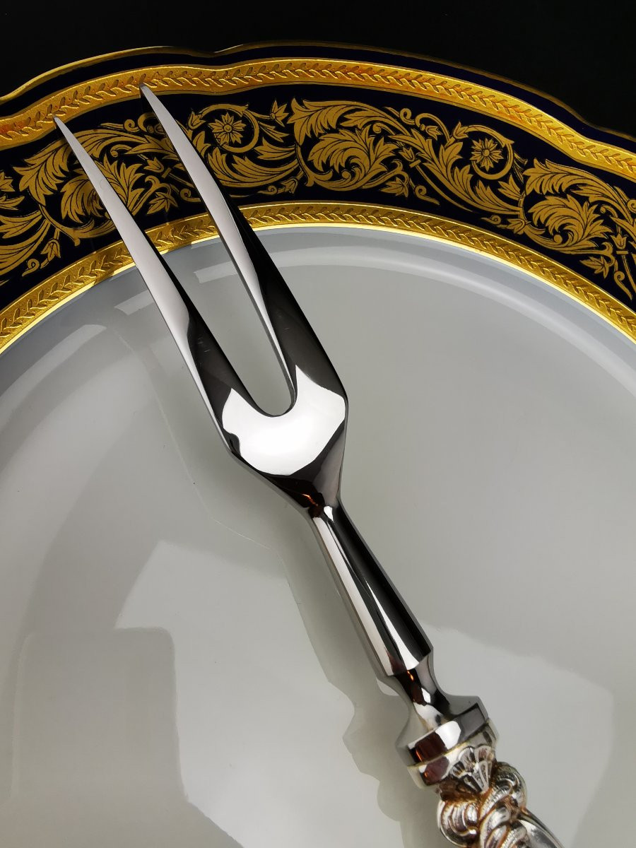Puiforcat "royal" - 1 Game Serving Fork - 925 Sterling Silver-photo-2