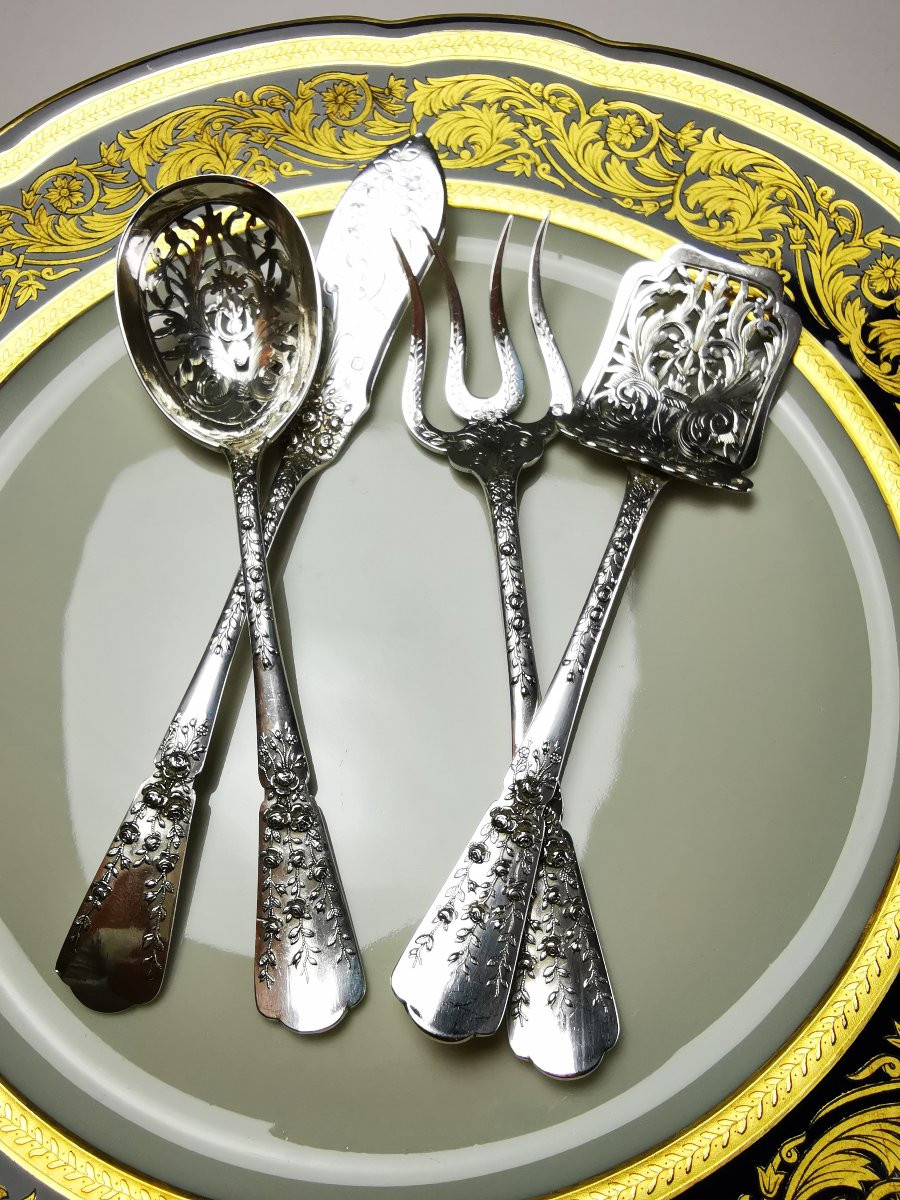 Service à mignardises en argent minerve 4 pcs - MO: Veuve COMPERE-photo-2