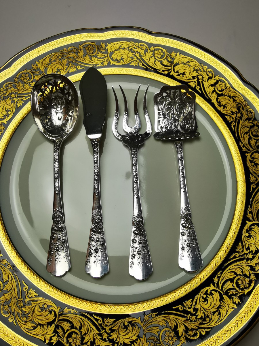 Service à mignardises en argent minerve 4 pcs - MO: Veuve COMPERE
