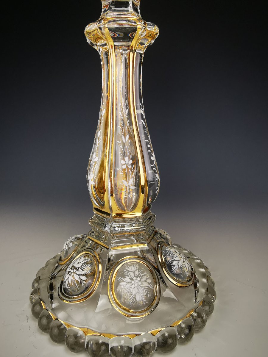 Baccarat - Large Crystal Candelabra "medallions" Model Enhanced With Gold - 60 Cm-photo-3