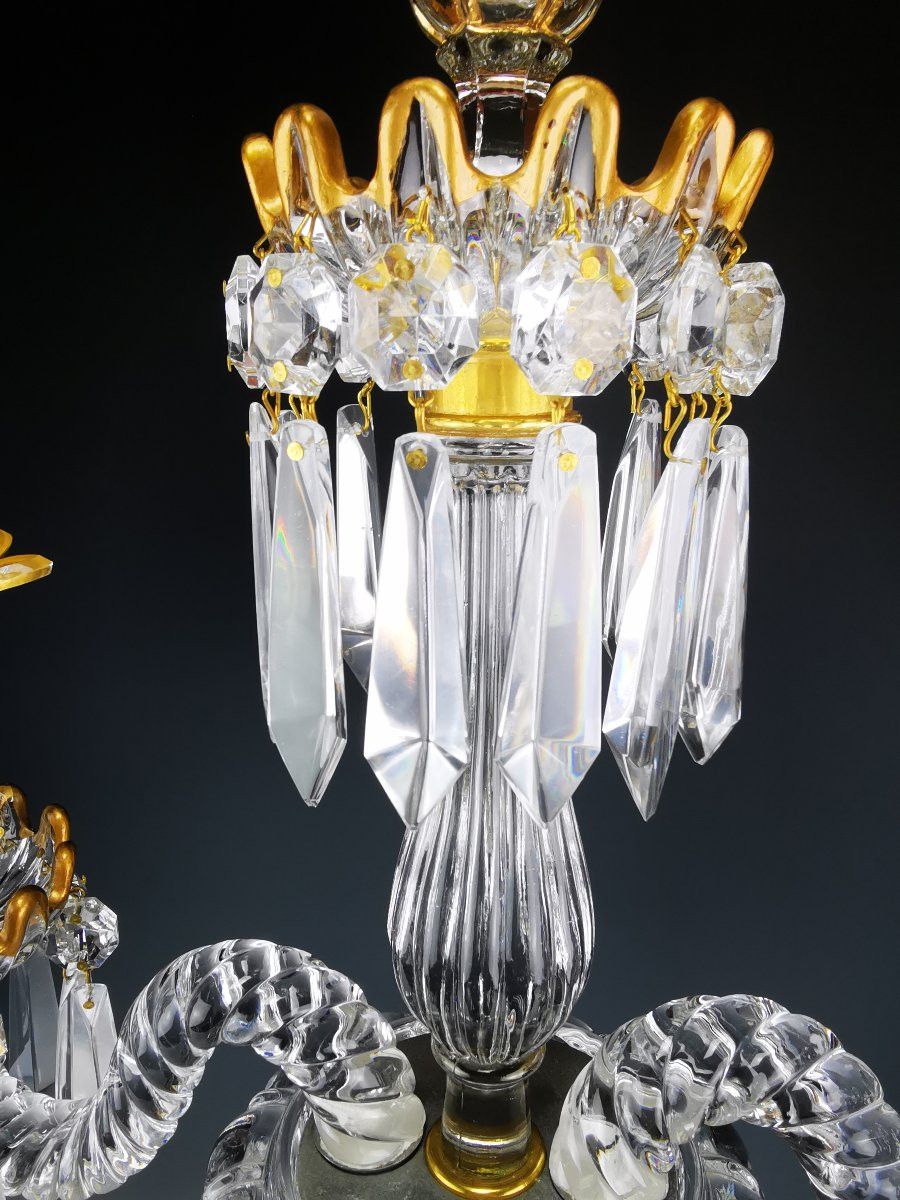 Baccarat - Large Crystal Candelabra "medallions" Model Enhanced With Gold - 60 Cm-photo-8