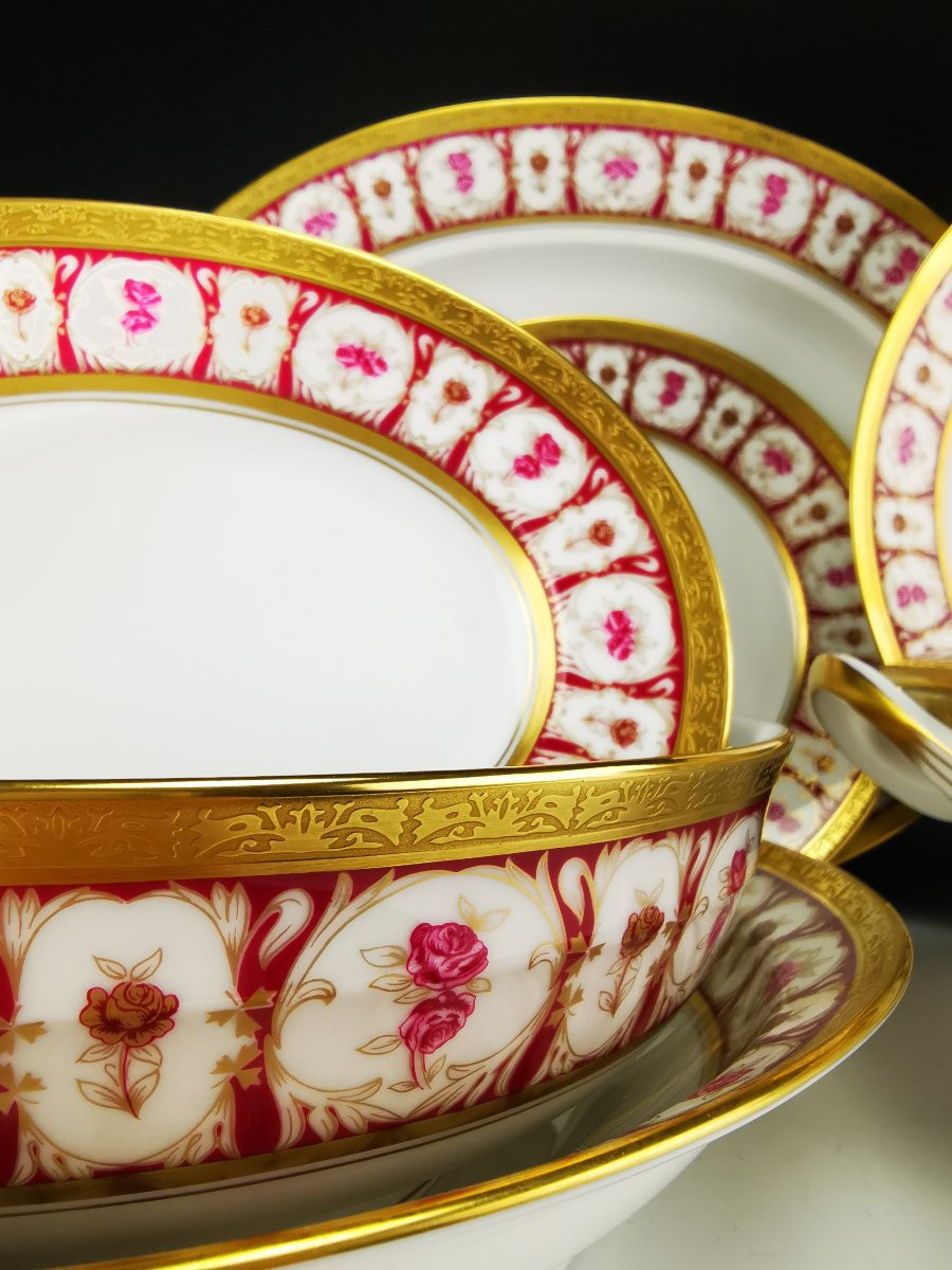 Ch.field Haviland & C. Parlon - "roses d'Or" - Table Service For 12 People - 55 Pcs-photo-7