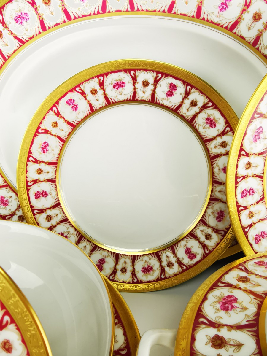 Ch.field Haviland & C. Parlon - "roses d'Or" - Table Service For 12 People - 55 Pcs