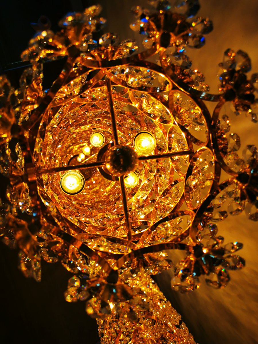 Cristallerie PALWA (Palme & Walter) - Paire de lampadaires laiton doré et cristal - vers 1960-photo-3