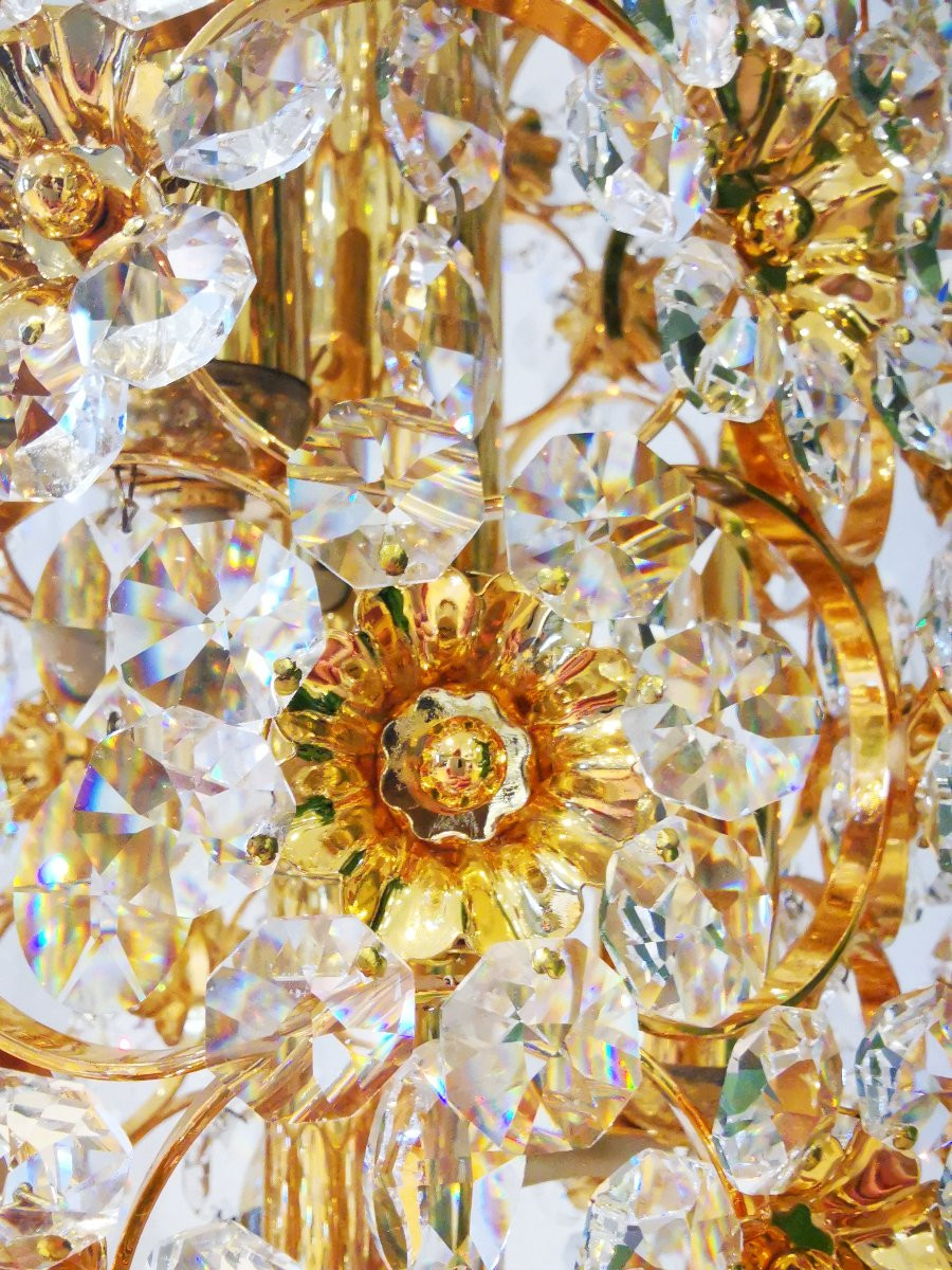 Cristallerie PALWA (Palme & Walter) - Paire de lampadaires laiton doré et cristal - vers 1960-photo-2