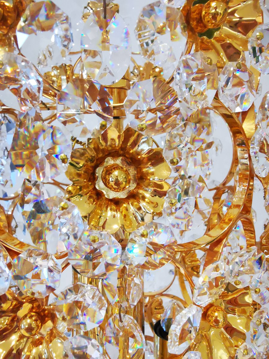 Cristallerie PALWA (Palme & Walter) - Paire de lampadaires laiton doré et cristal - vers 1960-photo-3