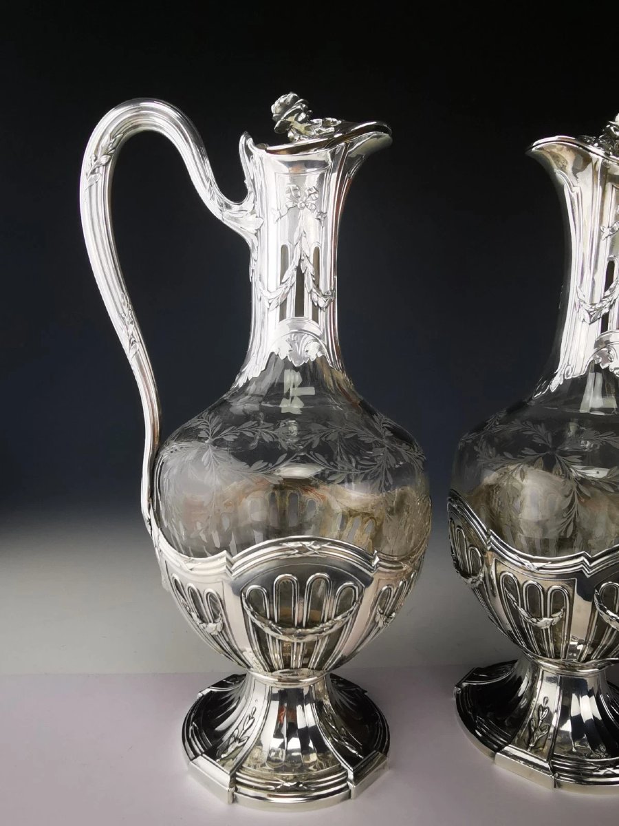 Puiforcat - Paire d'Aiguières en Argent (950) et Cristal-photo-2