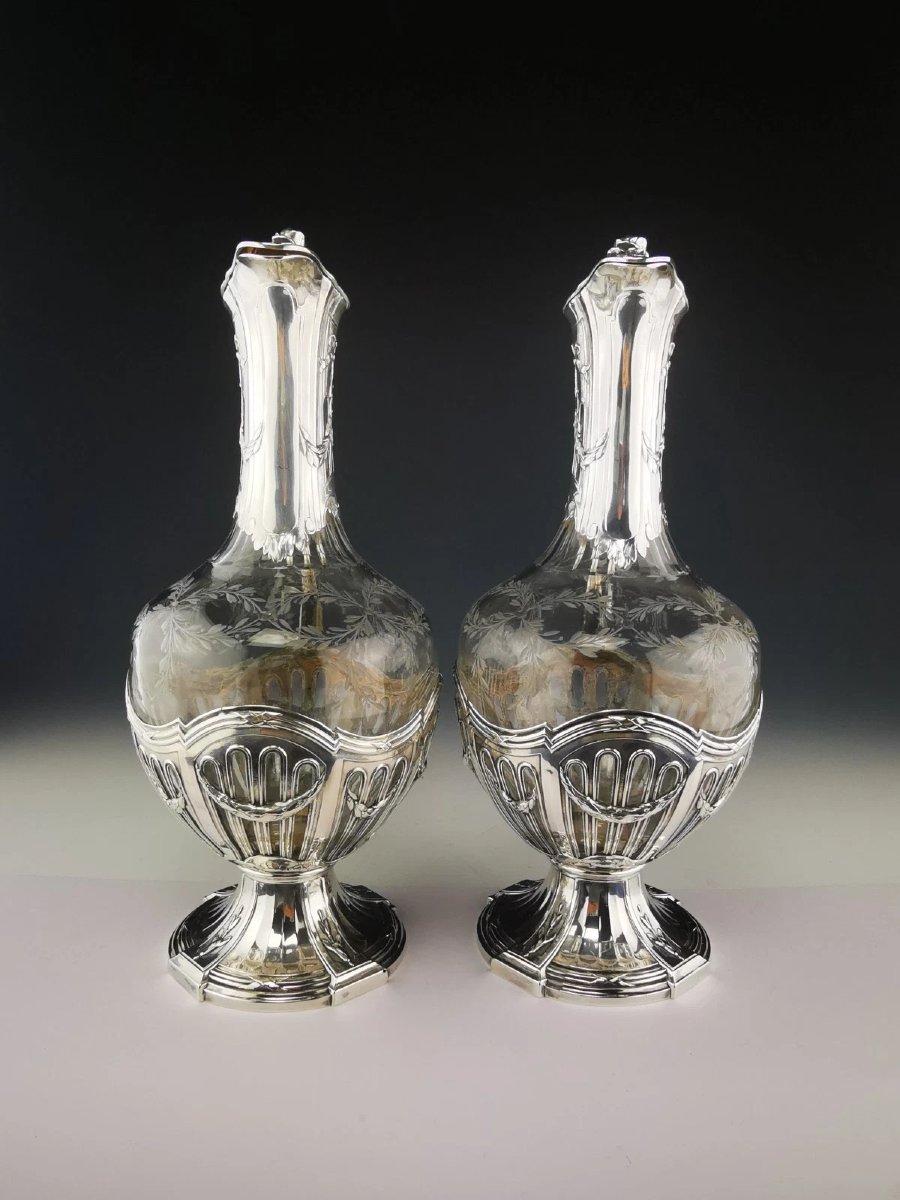 Puiforcat - Paire d'Aiguières en Argent (950) et Cristal-photo-1