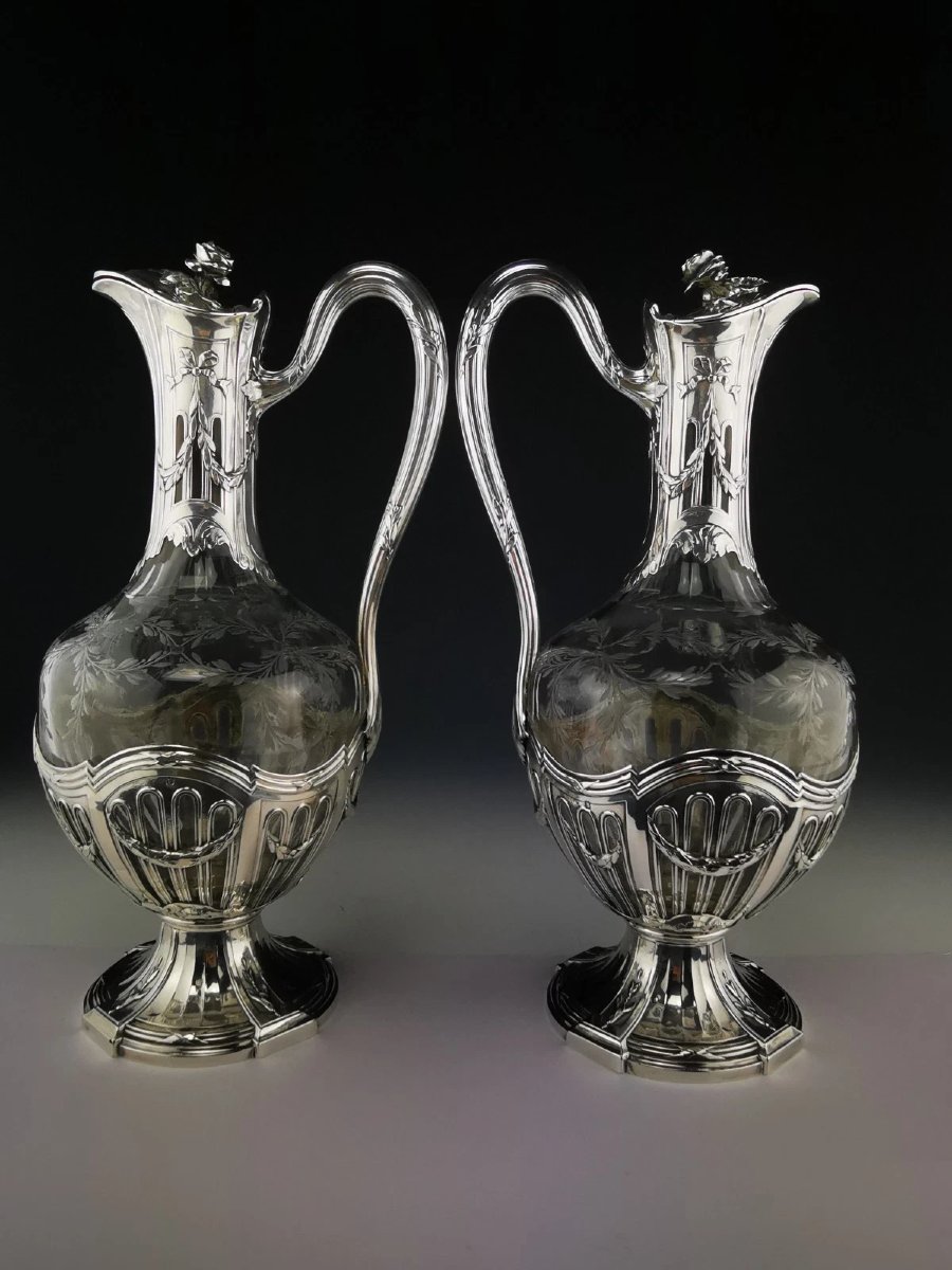 Puiforcat - Paire d'Aiguières en Argent (950) et Cristal-photo-2