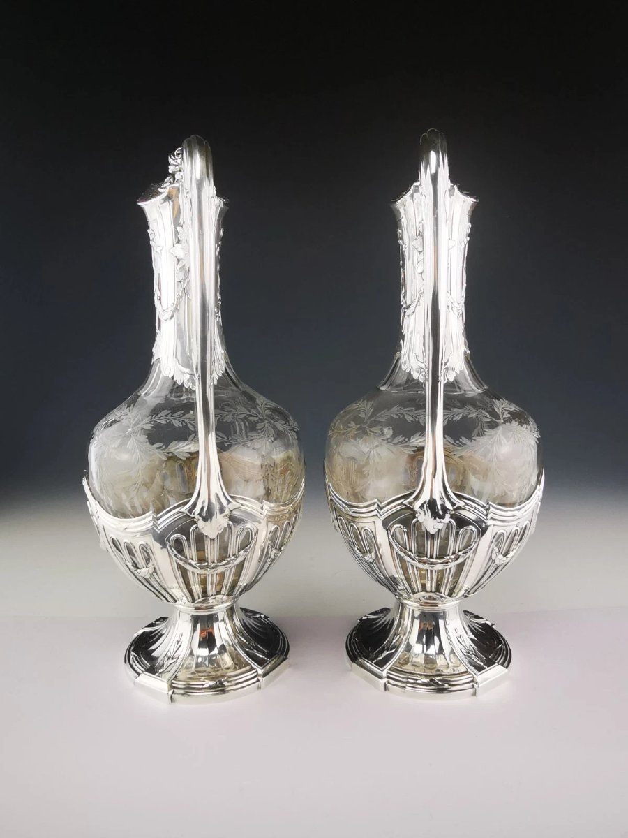 Puiforcat - Paire d'Aiguières en Argent (950) et Cristal-photo-3