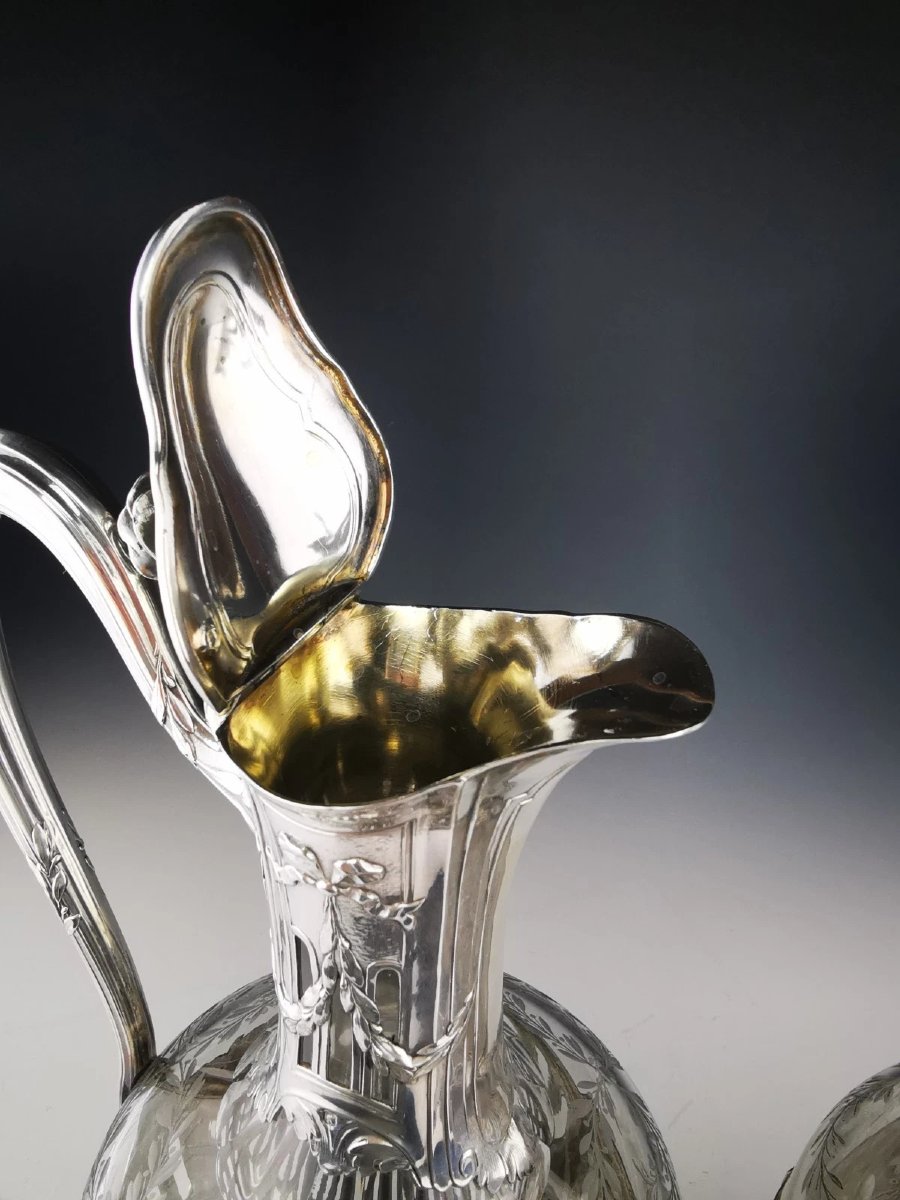 Puiforcat - Paire d'Aiguières en Argent (950) et Cristal-photo-5