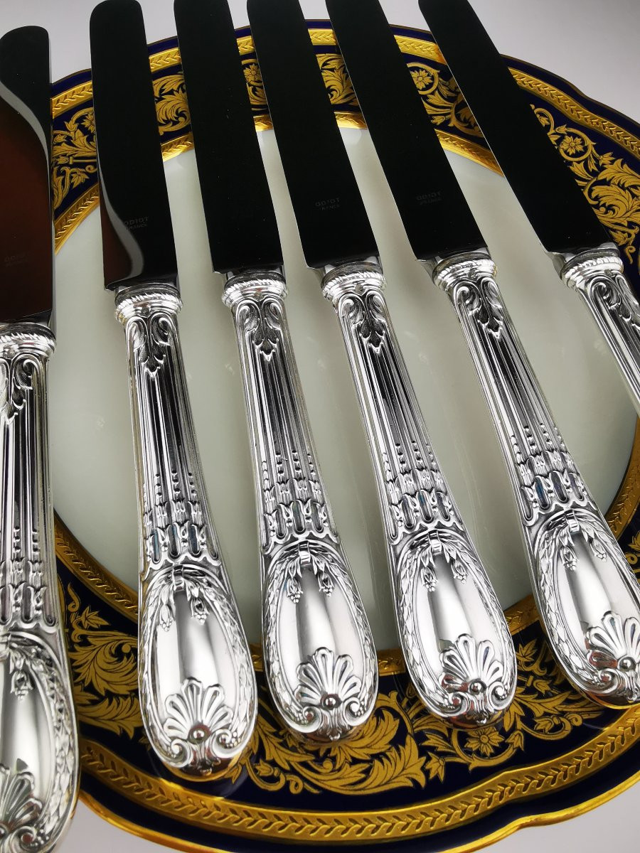 Odiot - "Louveciennes" - 6 Couteaux de Table (NEUF) - Argent Minerve-photo-2