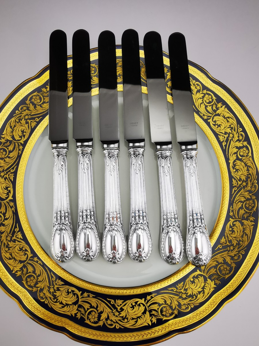 Odiot - "Louveciennes" - 6 Couteaux à Dessert (NEUF) - Argent Minerve
